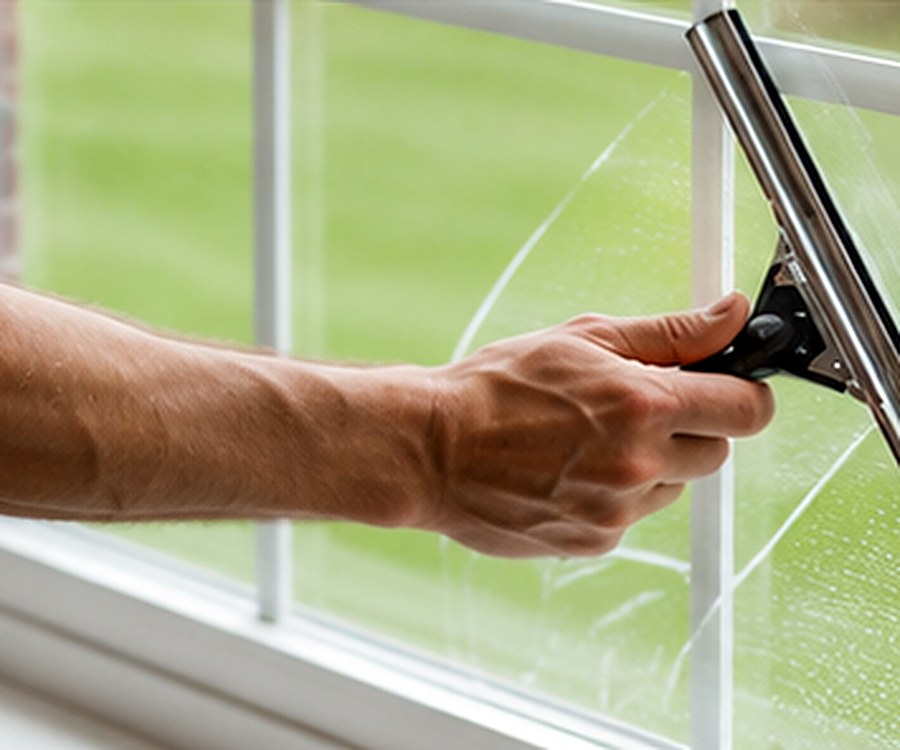 Interior view of windows being cleaned from inside the home